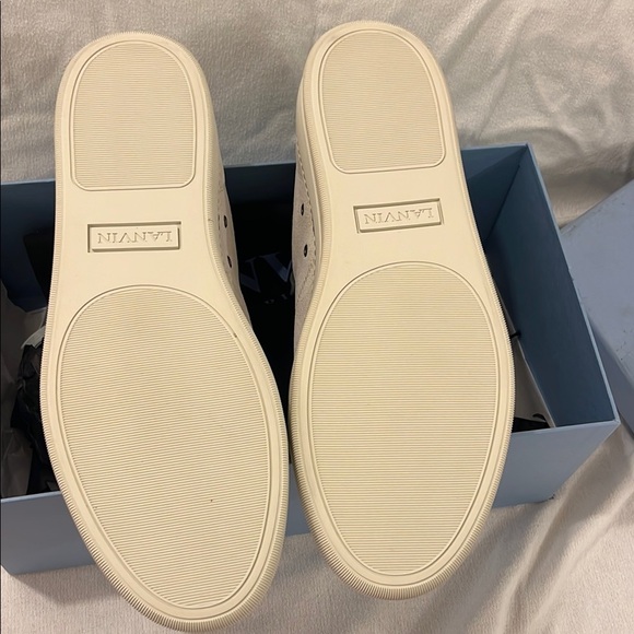 Lanvin Cream and Gray Cap-Toe suede Sneakers - Picture 3 of 5